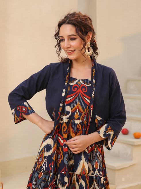 Women Ethnic Motifs Printed Pure Cotton Fit & Flare Midi Dress